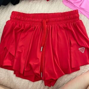 2-1 Double layer running yoga shorts - red